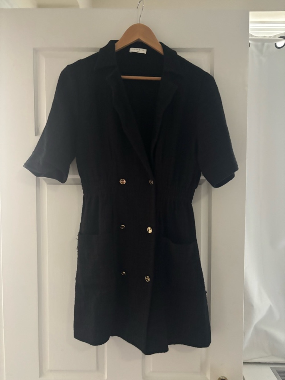 Sandro Black Short-Sleeve Double-Breasted Dress
